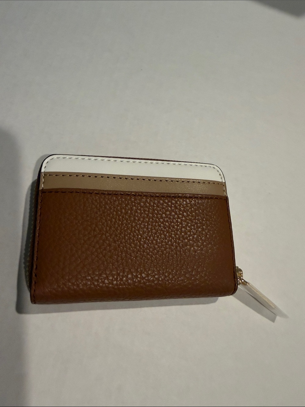 Michael Kors Brown, White & Tan Pebbled Leather Zip Card Wallet - Picture 2 of 3